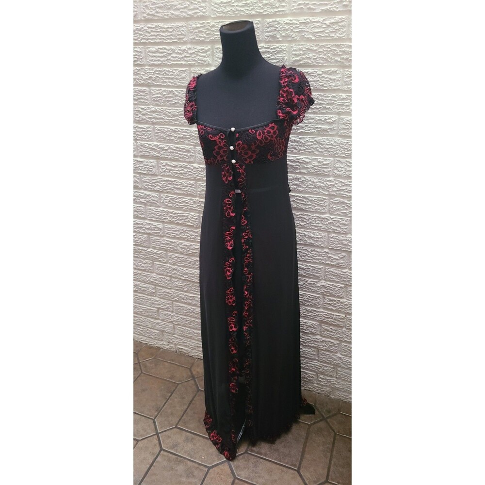 G World Intimates Womens Lingerie One Size Long Black Red Floral Lace Pearls